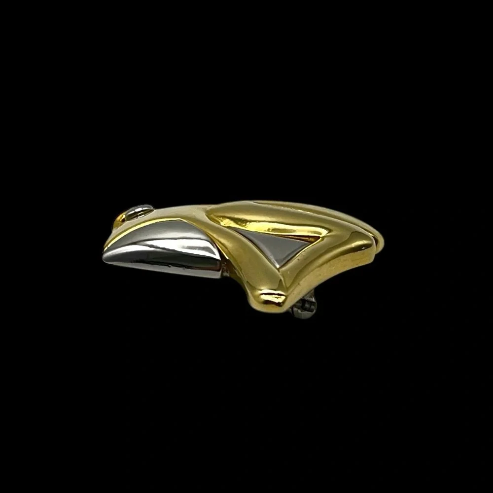 Cute Polished Silver and Gold Tone Frog Figural Brooch Contemporary Design